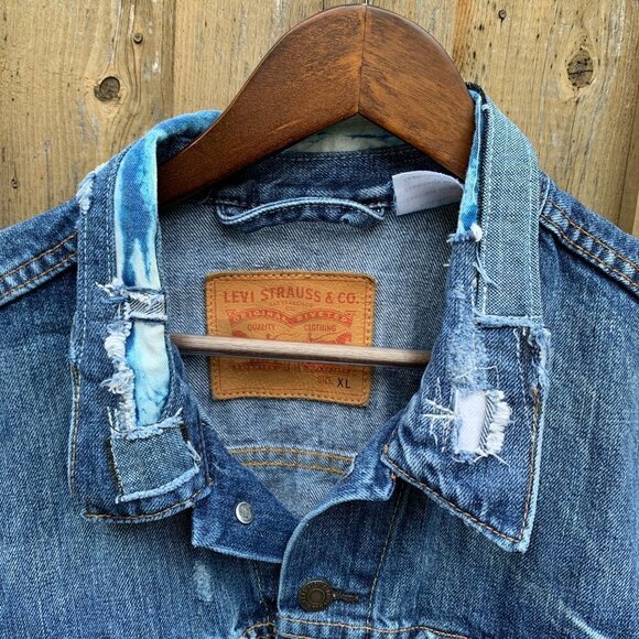 RARE Levis Patchwork Denim Jacket XL Blue - Picture 5 of 7